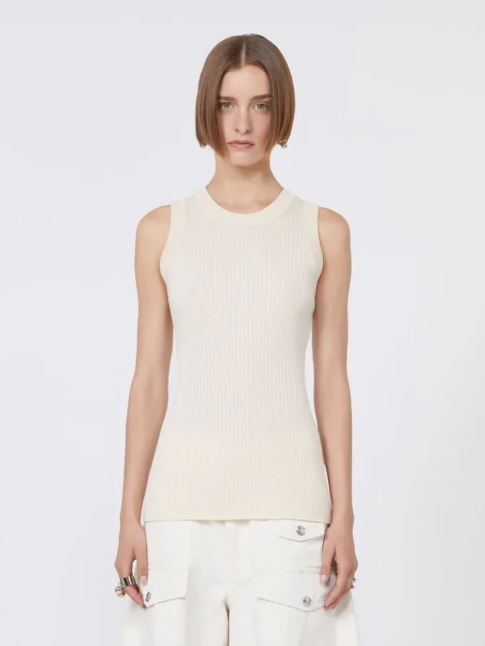 Bawełniana koszulka bez rękawów, kolor ecru