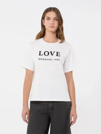 Biała koszulka z dżerseju z nadrukiem i haftem