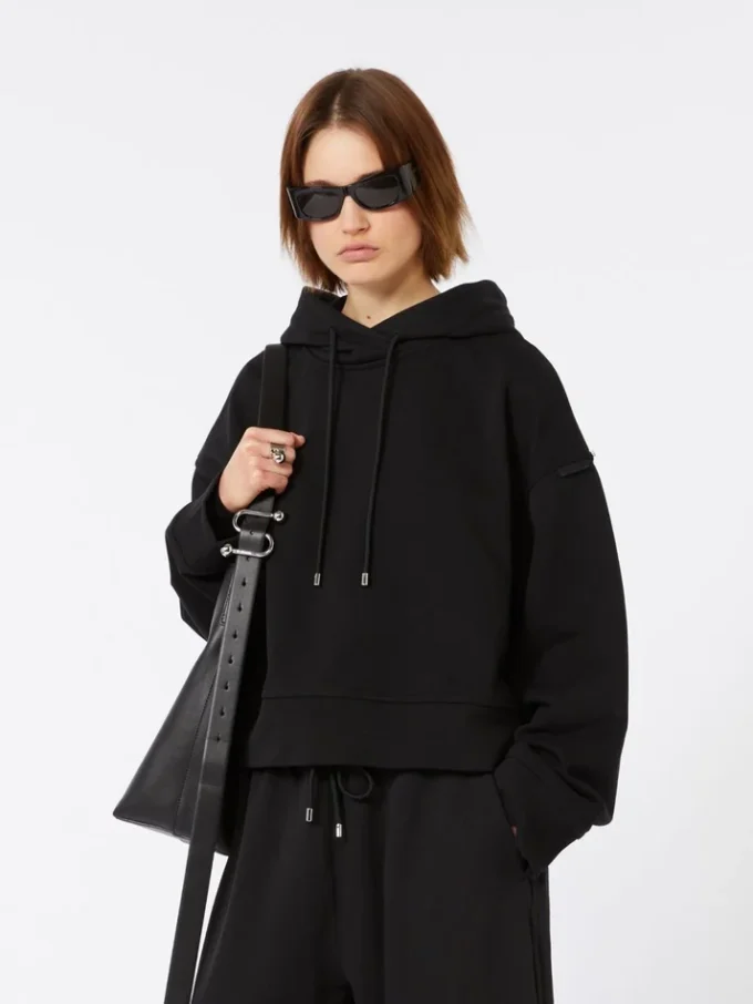 Bluza z kapturem z elastycznej bawełny, czarna