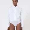 Body w stylu koszuli z popeliny, biel optyczna Body w stylu koszuli z popeliny, biel optyczna