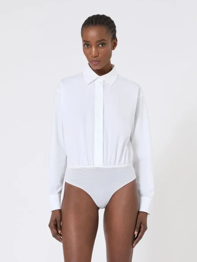Body w stylu koszuli z popeliny, biel optyczna Body w stylu koszuli z popeliny, biel optyczna