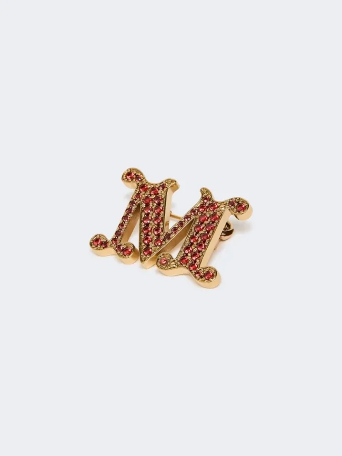 Broszka z monogramem ozdobiona kryształkami, czerwona Broszka z monogramem ozdobiona kryształkami, czerwona