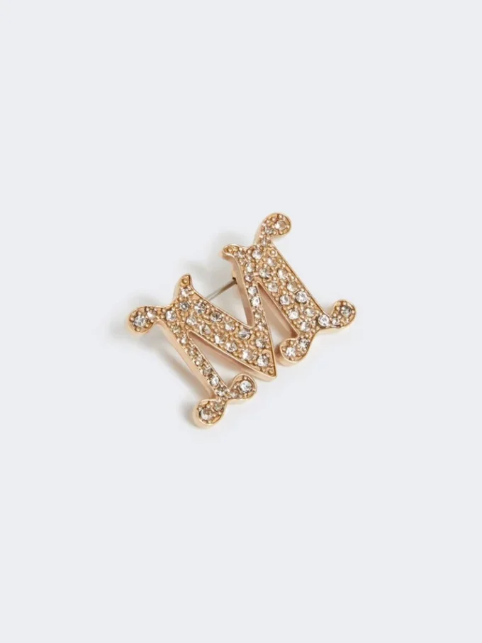 Broszka z monogramem ozdobiona kryształkami, optyczna biel Broszka z monogramem ozdobiona kryształkami, optyczna biel