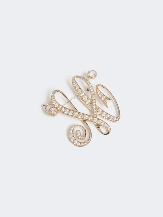 Broszka z monogramem z kryształkami, kolor kości słoniowej Broszka z monogramem z kryształkami, kolor kości słoniowej