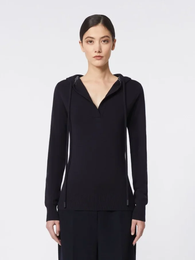 Dopasowany sweter wełniany, granatowy