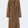 Długi płaszcz z wełnianej tkaniny typu broadcloth, kolor camel Długi płaszcz z wełnianej tkaniny typu broadcloth, kolor camel