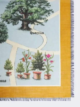 Duży szalik z drukowanego jedwabiu i wełny, w kolorze musztardowym