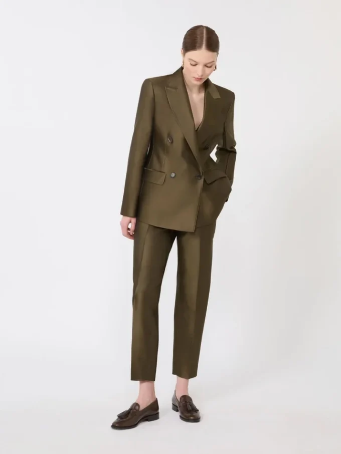 Dwurzędowa marynarka z tkaniny shantung, kolor khaki Dwurzędowa marynarka z tkaniny shantung, kolor khaki