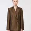 Dwurzędowa marynarka z tkaniny shantung, kolor khaki Dwurzędowa marynarka z tkaniny shantung, kolor khaki
