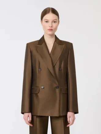 Dwurzędowa marynarka z tkaniny shantung, kolor khaki Dwurzędowa marynarka z tkaniny shantung, kolor khaki