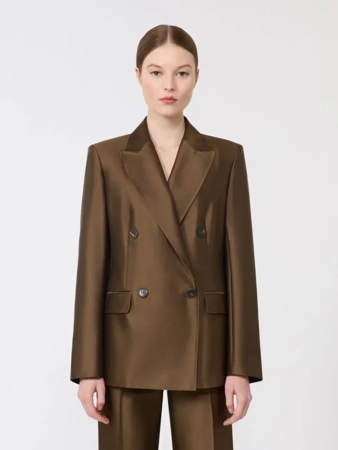 Dwurzędowa marynarka z tkaniny shantung, kolor khaki Dwurzędowa marynarka z tkaniny shantung, kolor khaki