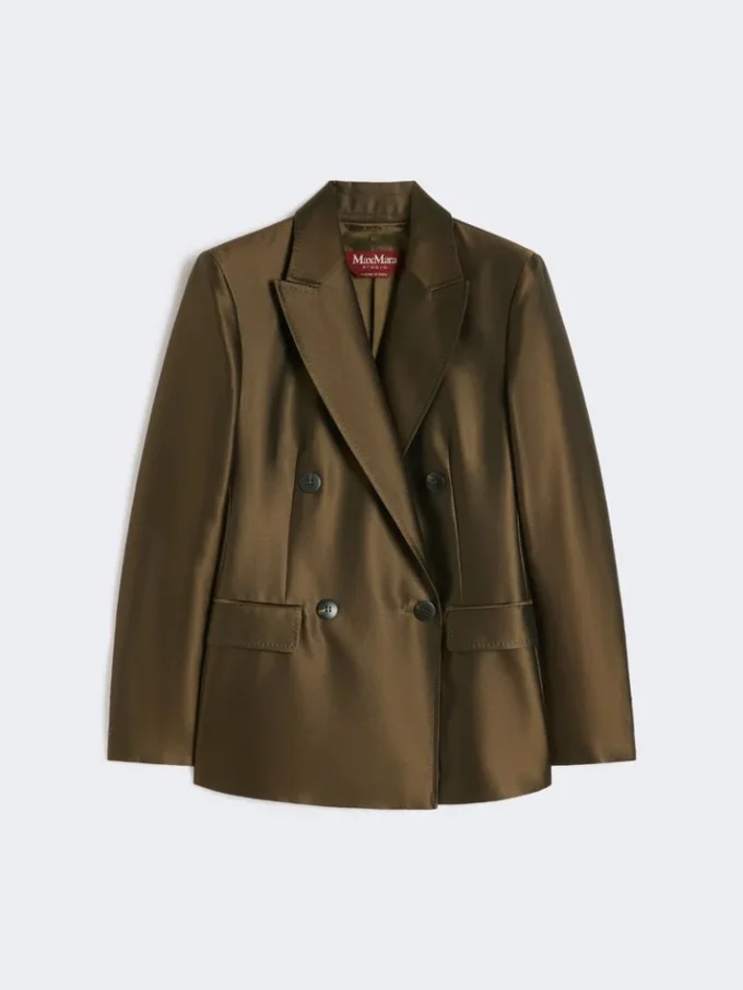 Dwurzędowa marynarka z tkaniny shantung, kolor khaki Dwurzędowa marynarka z tkaniny shantung, kolor khaki