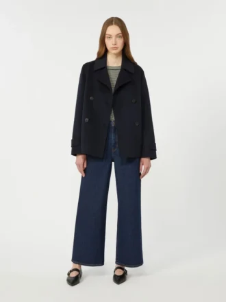 Dwurzędowy płaszcz typu pea coat z mieszanki wełny, granatowy Dwurzędowy płaszcz typu pea coat z mieszanki wełny, granatowy