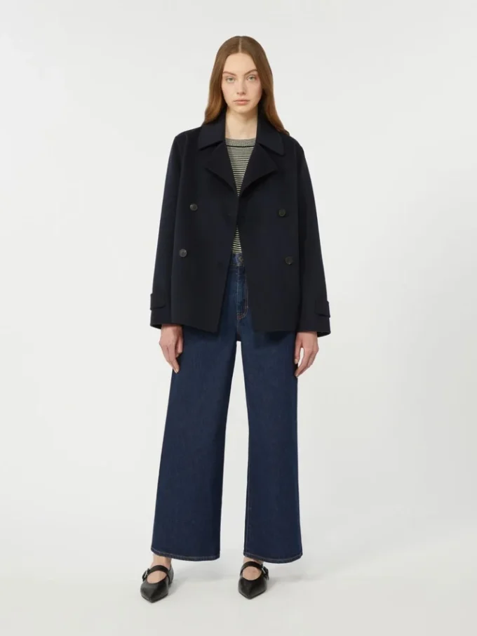Dwurzędowy płaszcz typu pea coat z mieszanki wełny, granatowy
