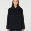 Dwurzędowy płaszcz typu pea coat z mieszanki wełny, granatowy