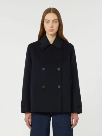 Dwurzędowy płaszcz typu pea coat z mieszanki wełny, granatowy Dwurzędowy płaszcz typu pea coat z mieszanki wełny, granatowy