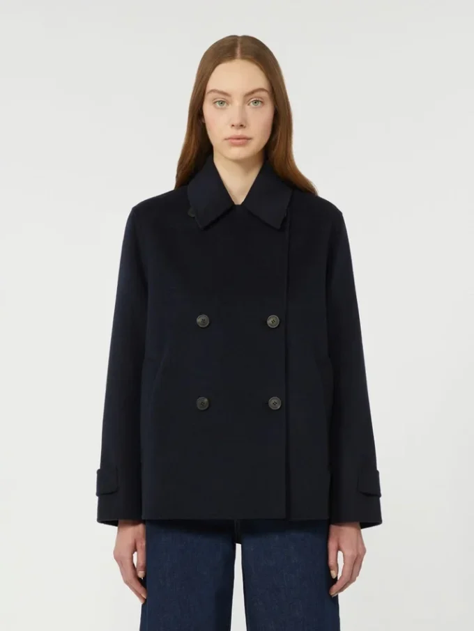 Dwurzędowy płaszcz typu pea coat z mieszanki wełny, granatowy