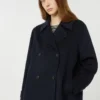 Dwurzędowy płaszcz typu pea coat z mieszanki wełny, granatowy