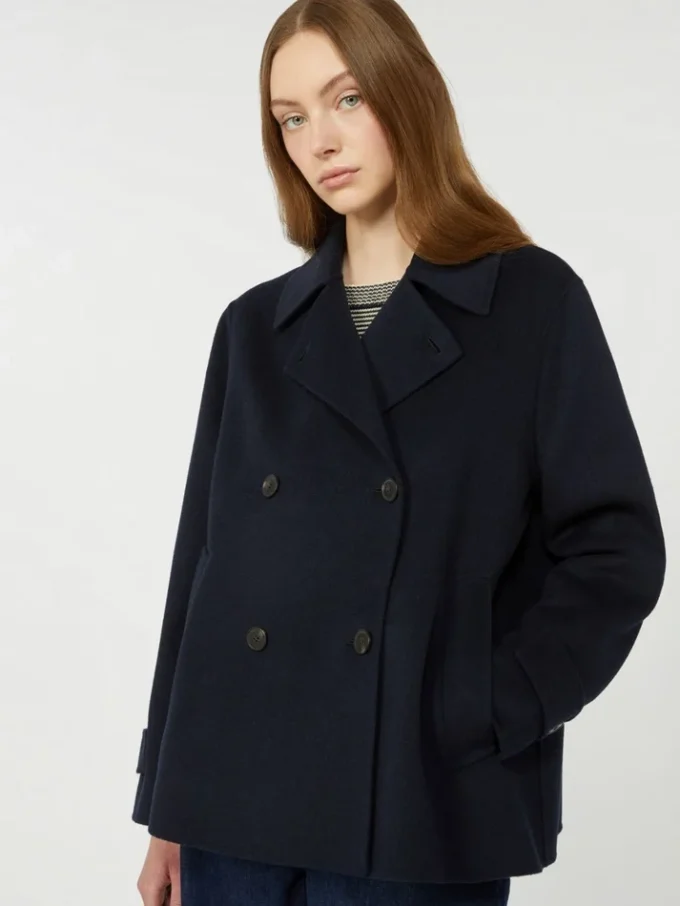 Dwurzędowy płaszcz typu pea coat z mieszanki wełny, granatowy