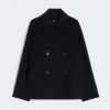 Dwurzędowy płaszcz typu pea coat z mieszanki wełny, granatowy