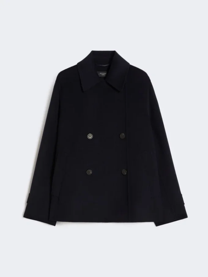 Dwurzędowy płaszcz typu pea coat z mieszanki wełny, granatowy