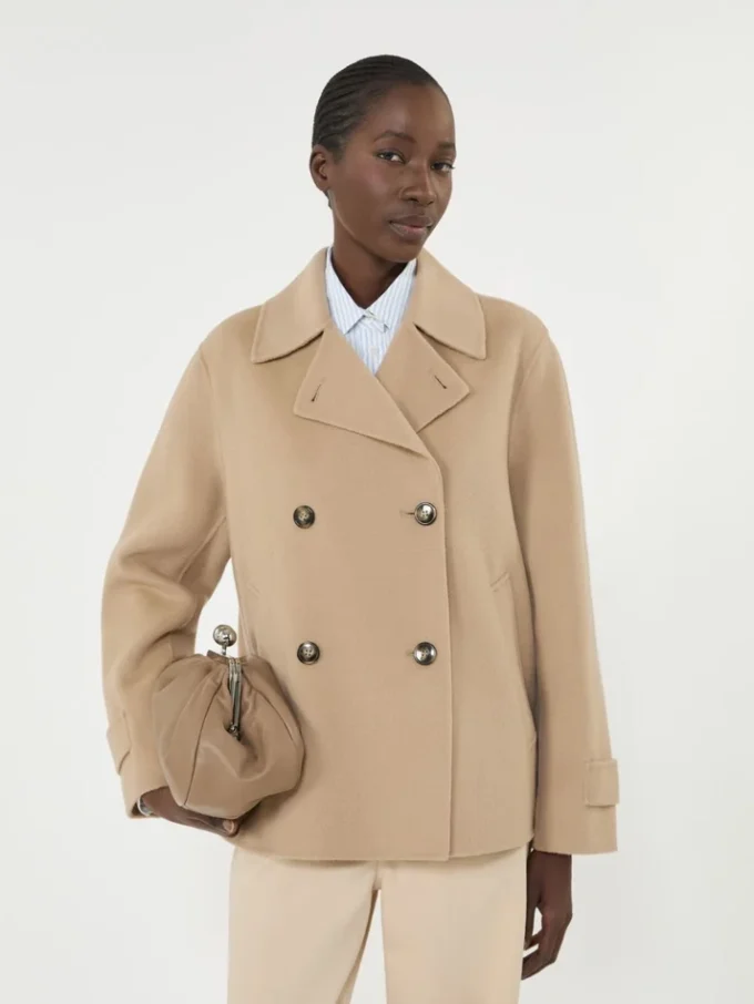 Dwurzędowy płaszcz typu pea coat z mieszanki wełny, kolor camel Dwurzędowy płaszcz typu pea coat z mieszanki wełny, kolor camel