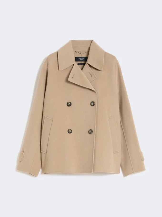 Dwurzędowy płaszcz typu pea coat z mieszanki wełny, kolor camel Dwurzędowy płaszcz typu pea coat z mieszanki wełny, kolor camel