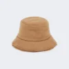 Dwustronny kapelusz cloche z tkaniny w kolorze camelowym i pluszowym, camel