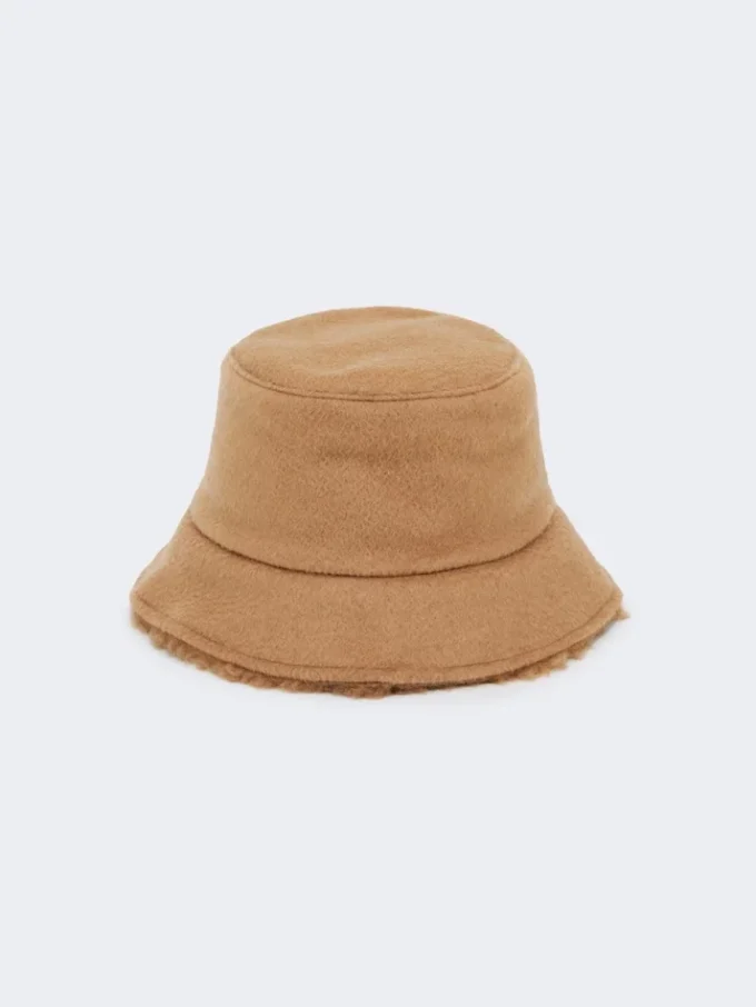 Dwustronny kapelusz cloche z tkaniny w kolorze camelowym i pluszowym, camel