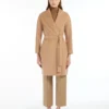 Dwustronny wełniany płaszcz typu robe, kolor camel