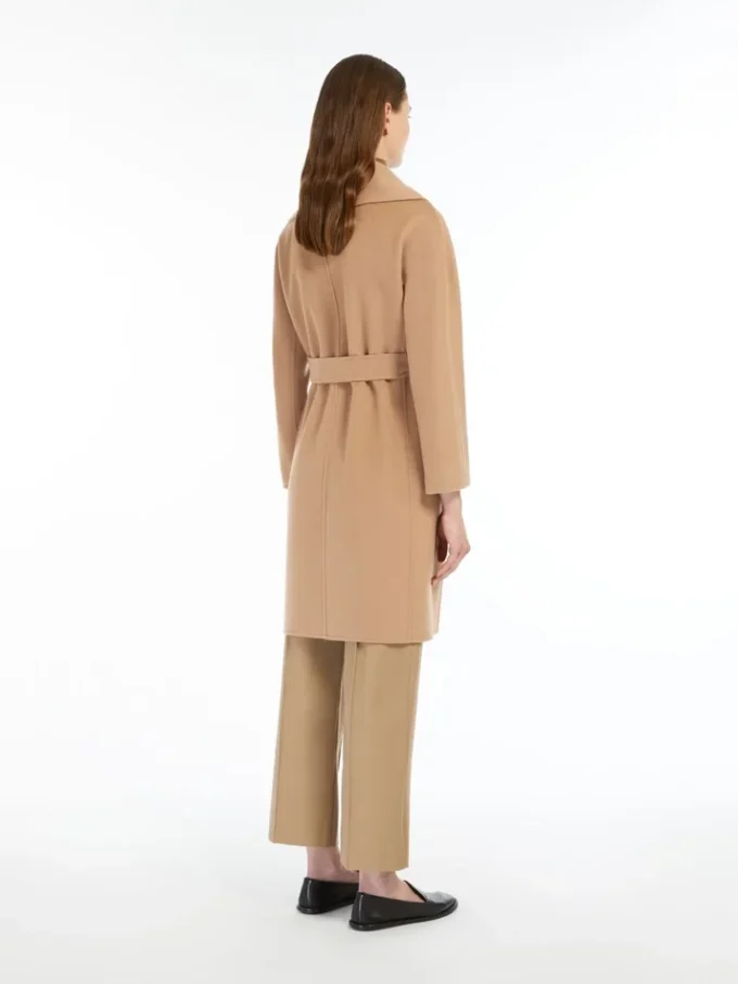 Dwustronny wełniany płaszcz typu robe, kolor camel