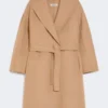 Dwustronny wełniany płaszcz typu robe, kolor camel