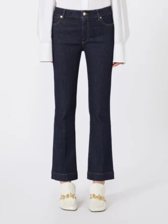 Idealnie dopasowane jeansy mini flare, kolor ultramaryna