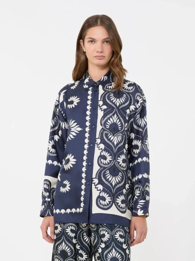 Koszula z nadrukiem w stylu patchworku, granatowa Koszula z nadrukiem w stylu patchworku, granatowa