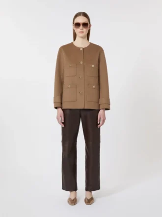 Krótka kurtka z wełnianej tkaniny typu broadcloth, kolor camel