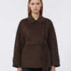 Krótki płaszcz dwurzędowy z Pure Wool, kolor czekoladowy Krótki płaszcz dwurzędowy z Pure Wool, kolor czekoladowy