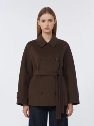Krótki płaszcz dwurzędowy z Pure Wool, kolor czekoladowy Krótki płaszcz dwurzędowy z Pure Wool, kolor czekoladowy