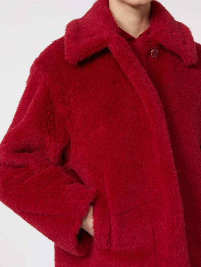 Krótki płaszcz typu teddy z alpaki i wełny, czerwony Krótki płaszcz typu teddy z alpaki i wełny, czerwony