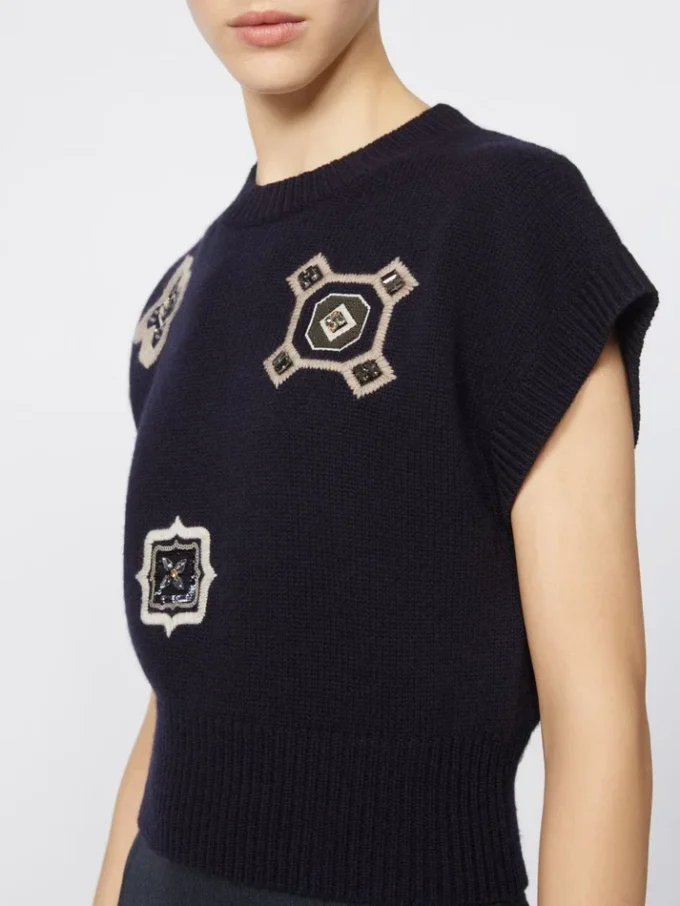 Krótki sweter z wełny i kaszmiru, kolor ultramaryna Krótki sweter z wełny i kaszmiru, kolor ultramaryna
