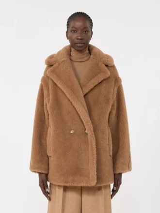 Krótki Teddy Bear Icon Coat, kolor camel
