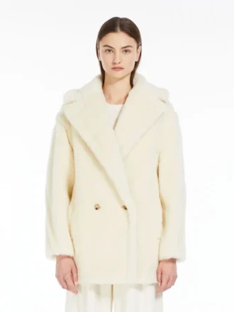 Krótki Teddy Bear Icon Coat z alpaki i wełny, biały