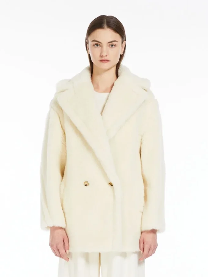 Krótki Teddy Bear Icon Coat z alpaki i wełny, biały