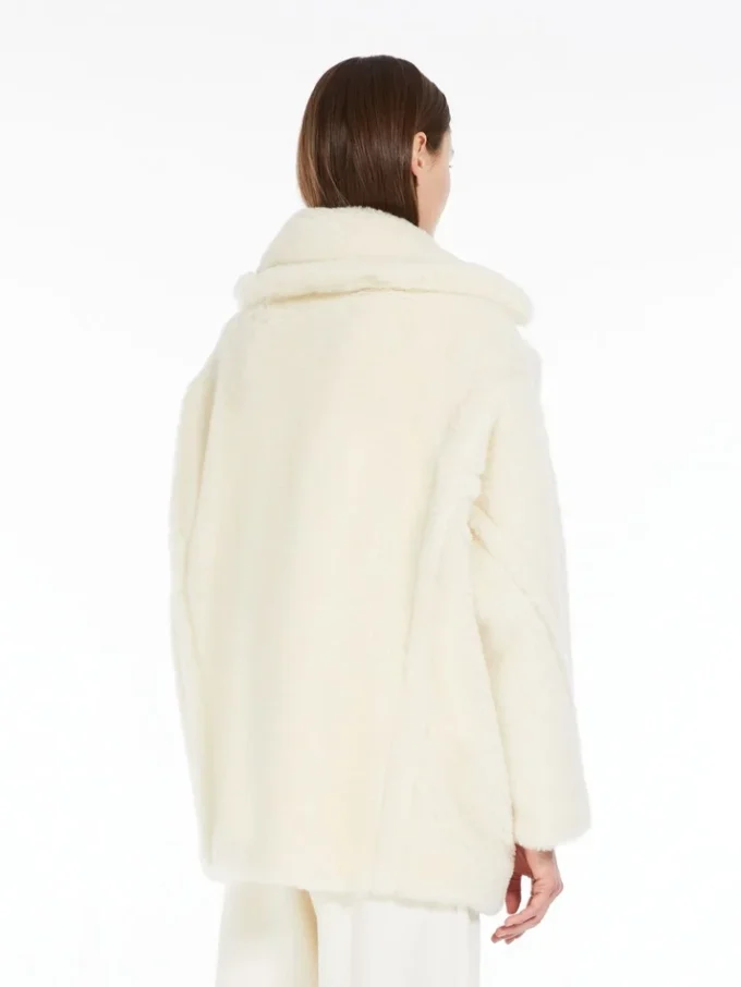 Krótki Teddy Bear Icon Coat z alpaki i wełny, biały