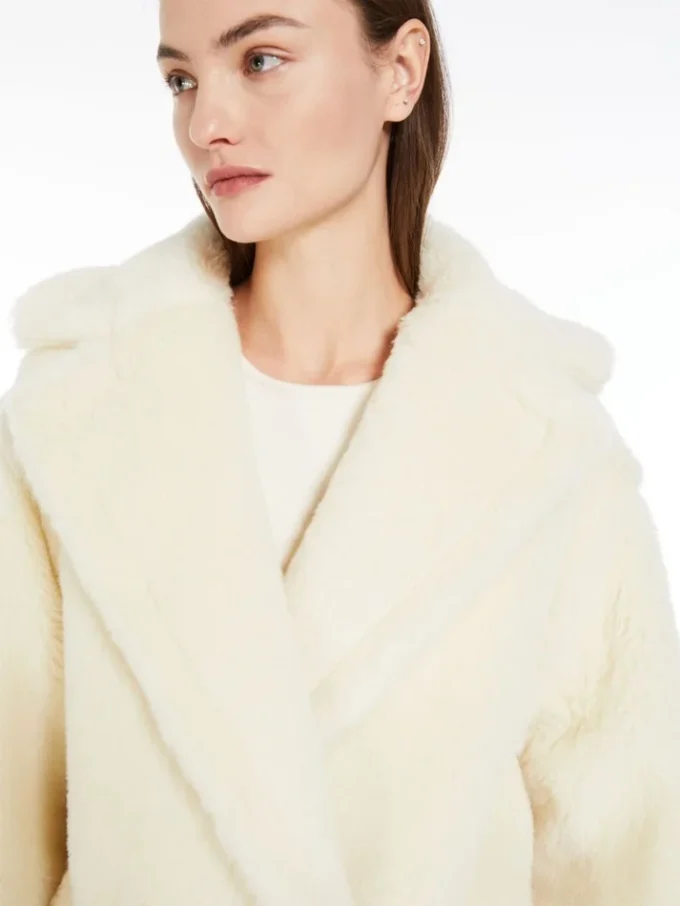 Krótki Teddy Bear Icon Coat z alpaki i wełny, biały