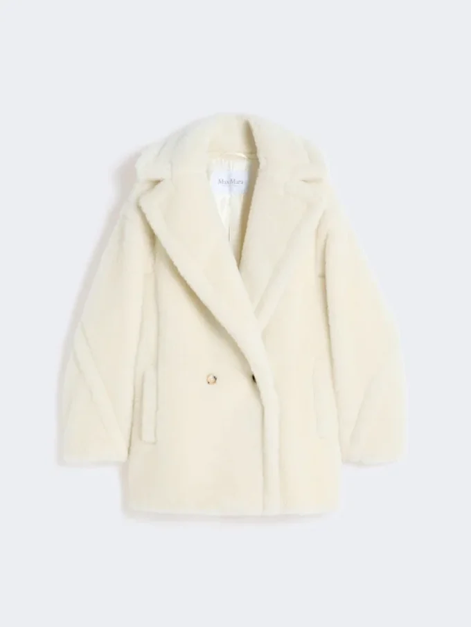 Krótki Teddy Bear Icon Coat z alpaki i wełny, biały