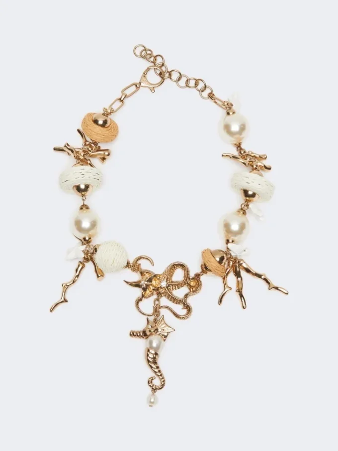 Naszyjnik typu choker „Abissi” z metalu i rafii, złoty Naszyjnik typu choker „Abissi” z metalu i rafii, złoty