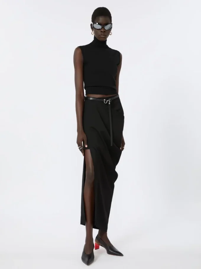 Pasek Sportmax z monogramem i klamrą, czarny Pasek Sportmax z monogramem i klamrą, czarny