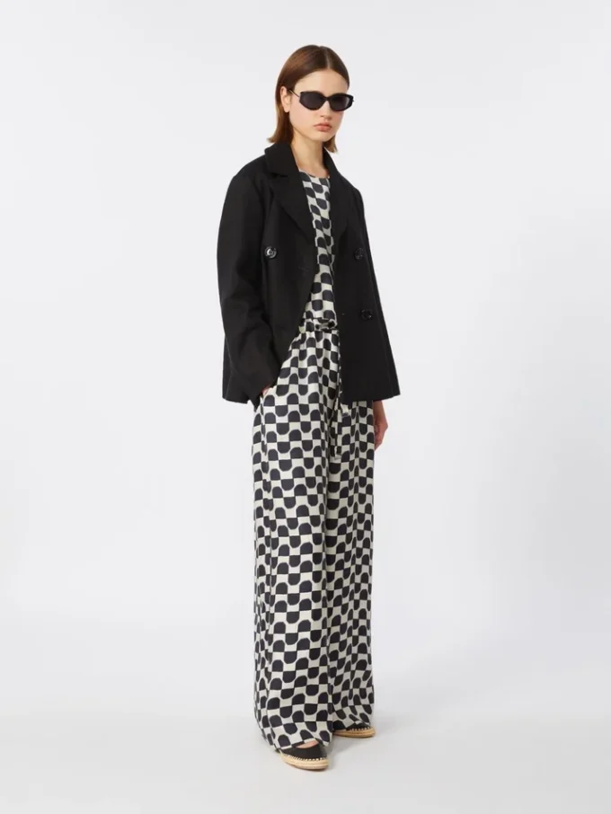 Płaszcz typu pea coat z bawełny i lnu o splocie koszykowym, czarny Płaszcz typu pea coat z bawełny i lnu o splocie koszykowym, czarny