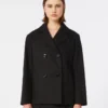 Płaszcz typu pea coat z bawełny i lnu o splocie koszykowym, czarny Płaszcz typu pea coat z bawełny i lnu o splocie koszykowym, czarny