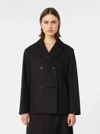 Płaszcz typu pea coat z bawełny i lnu o splocie koszykowym, czarny